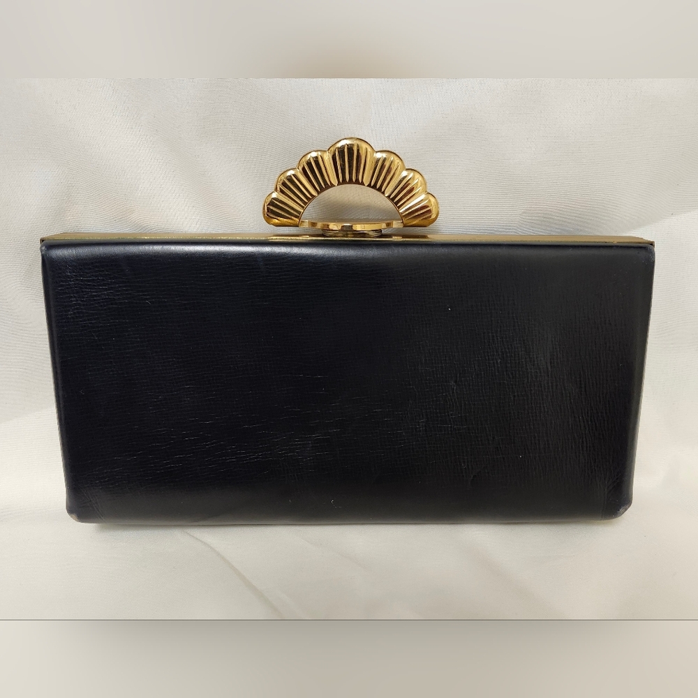 Vintage Navy Clutch with Gold Accent
